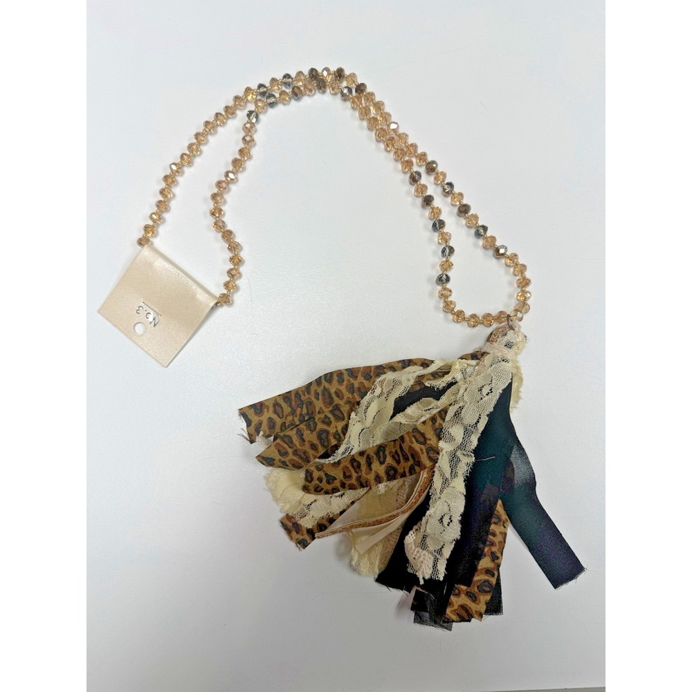 No.3 Tassel Necklace Women's Beaded Cheetah Print, Lace, Black, Rose Gold NEW